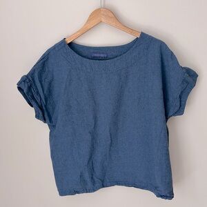 Cut Loose | Linen/Cotton S/S Crop Top in Amalfi Blue Made in USA | Size L